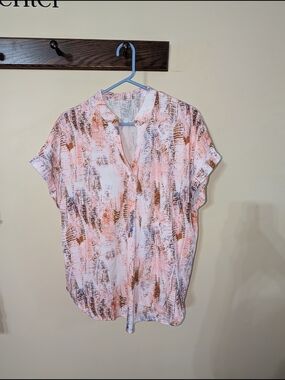 Women’s Pink Abstract Print Short Sleeve Blouse